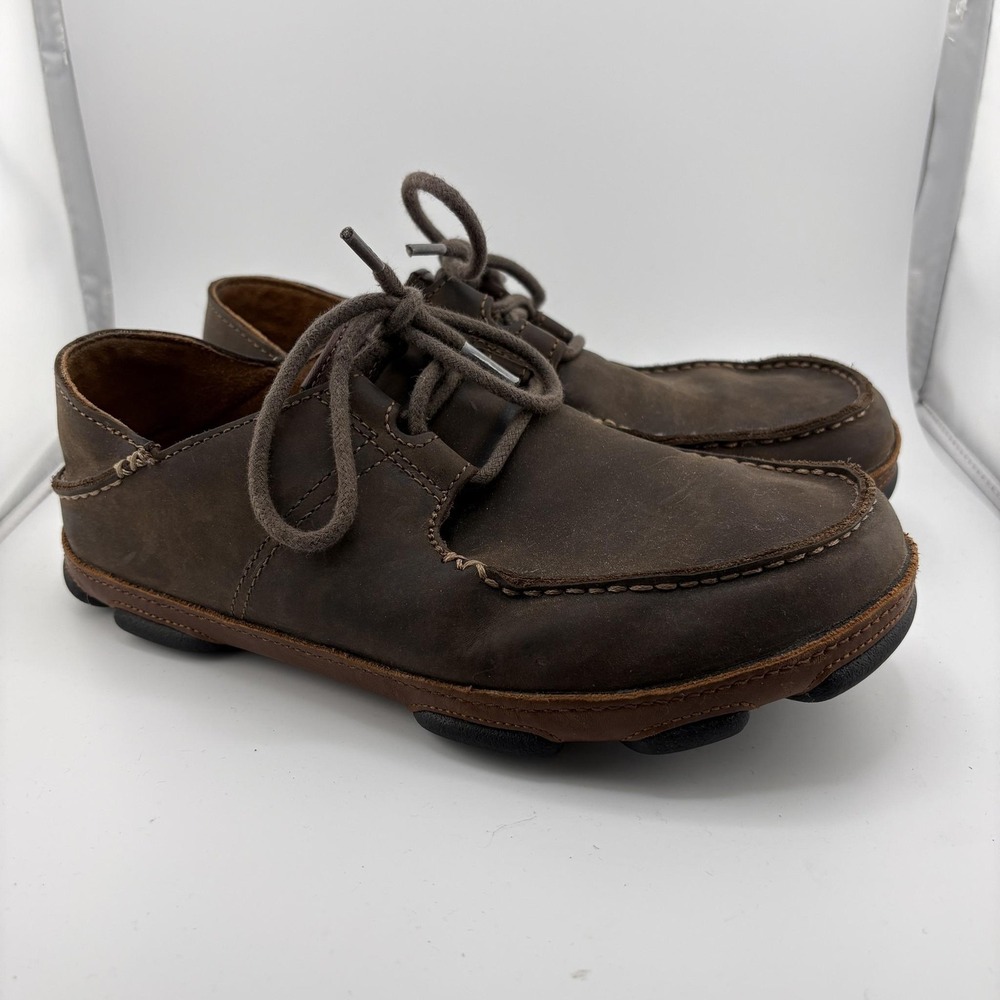 OluKai Ohana Lace-Up Nubuck Shoes Mens 7 Brown Leather Moccasin Casual Comfort